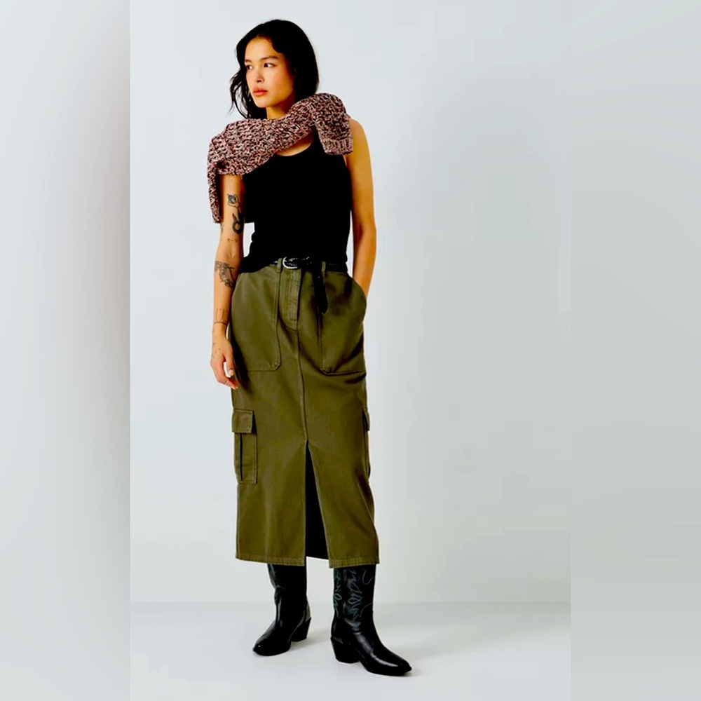 Jason Wu Maxi Cargo Utility Skirt‎ Green Size Medium Front Slit